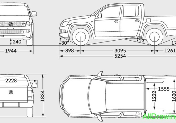 Volkswagen Amarok Crew Cab (2010) (Фольцваген Амарок Cрев Cаб (2010)) - чертежи (рисунки) автомобиля